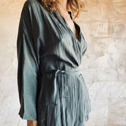 Yoko Kimono - Women - HS Habotai Silk 40 - S021 Dark Green Grey