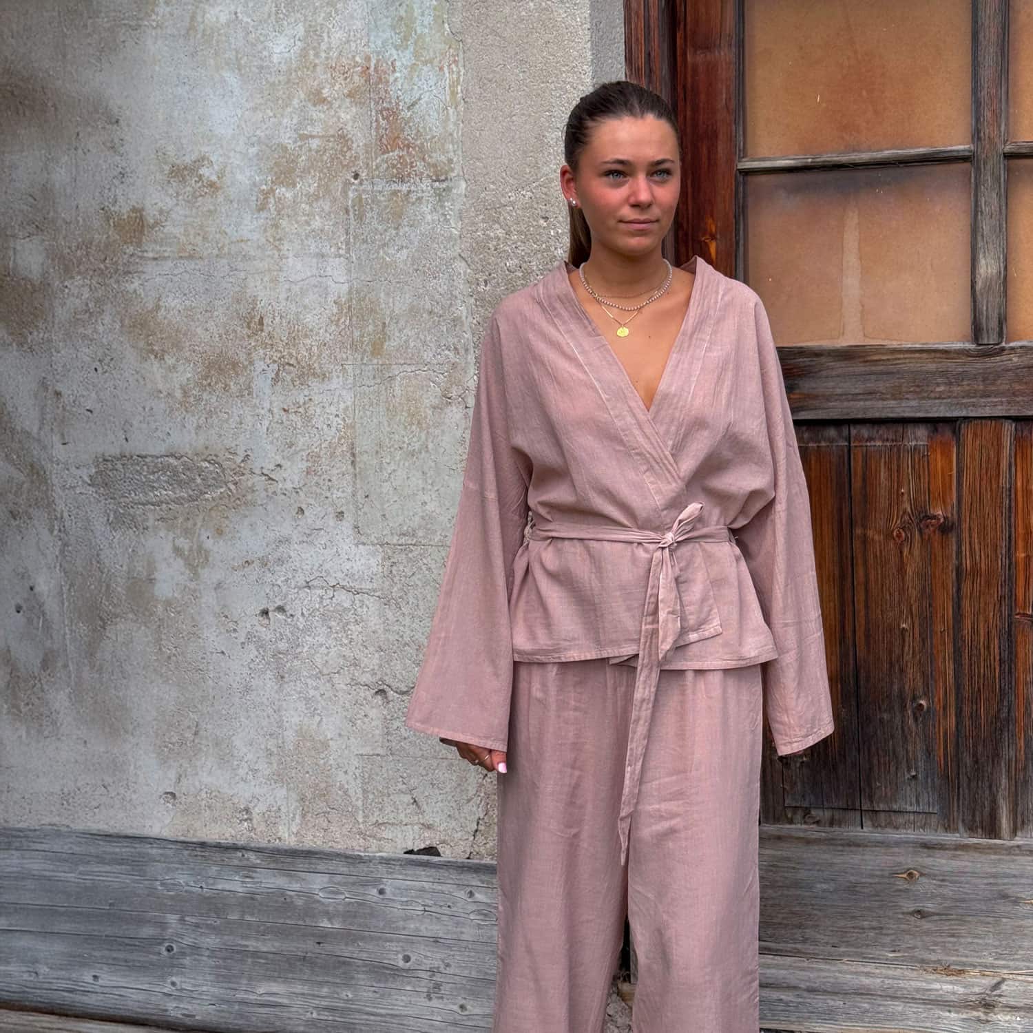 Dobby Kimono Vest - Women - CD Cotton Dobby - S007 Dusty Pink