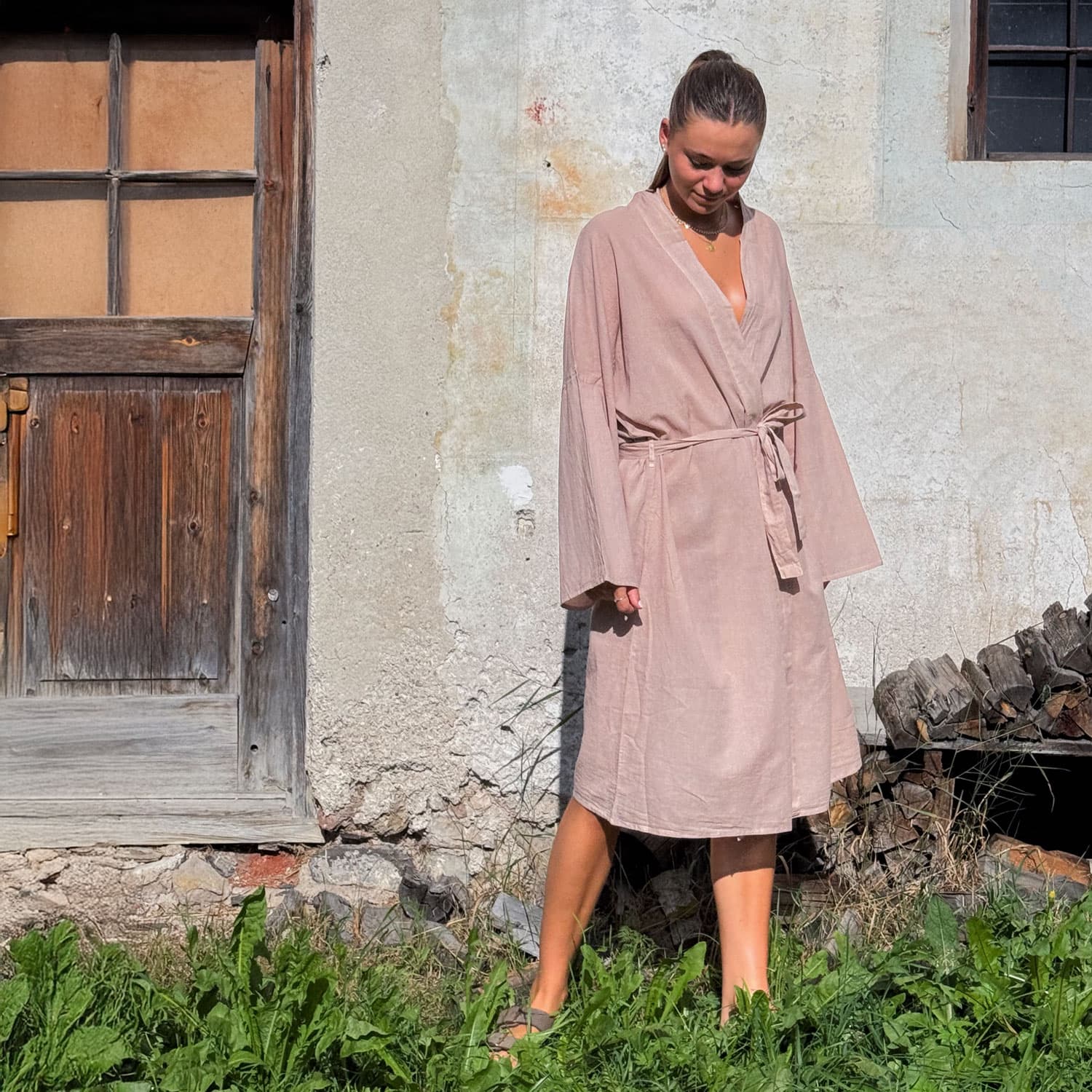 Dobby Long Kimono - Women - CD Cotton Dobby - S007 Dusty Pink