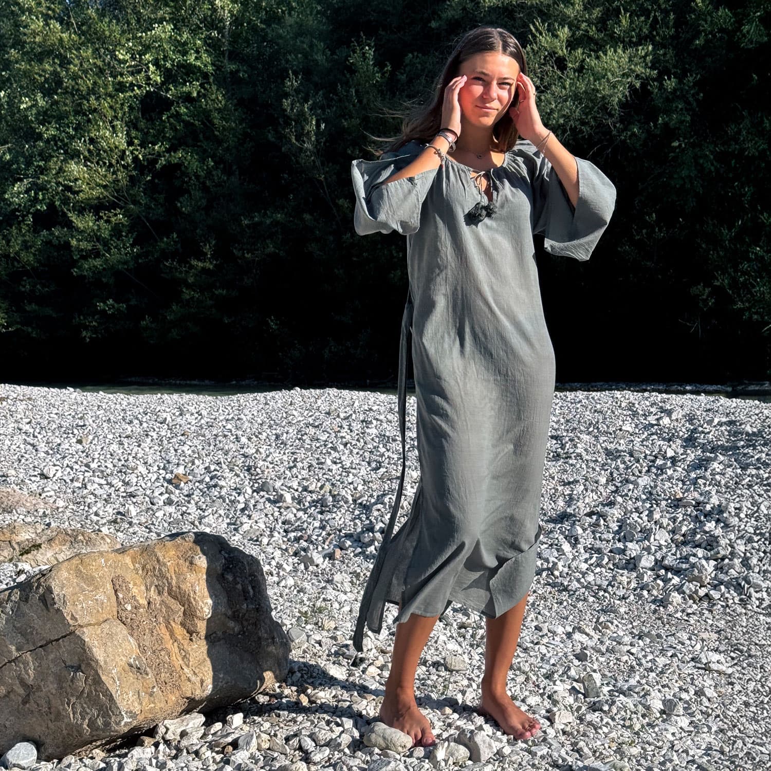 Dobby Midi Dress  - Women - CD Cotton Dobby - S032 Ice Blue