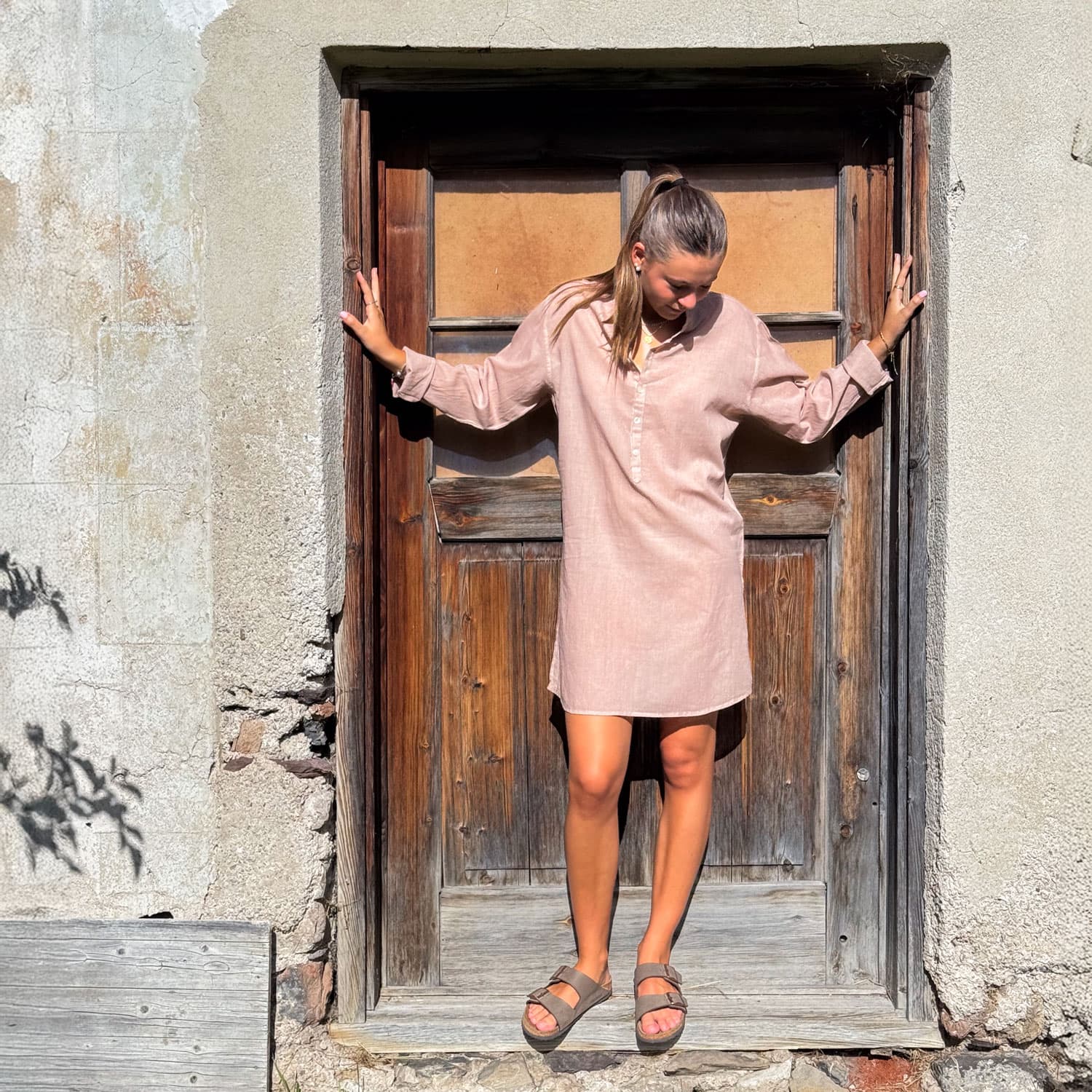 Dobby Short Dress  - Women - CD Cotton Dobby - S007 Dusty Pink