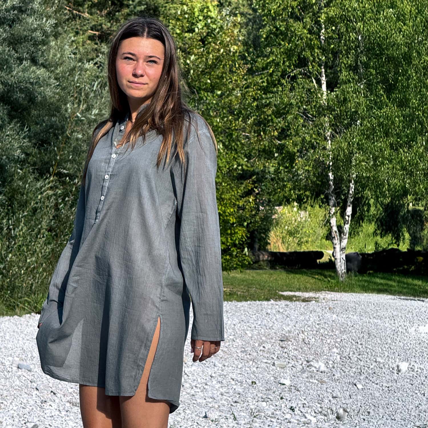 Dobby Short Dress  - Women - CD Cotton Dobby - S032 Ice Blue