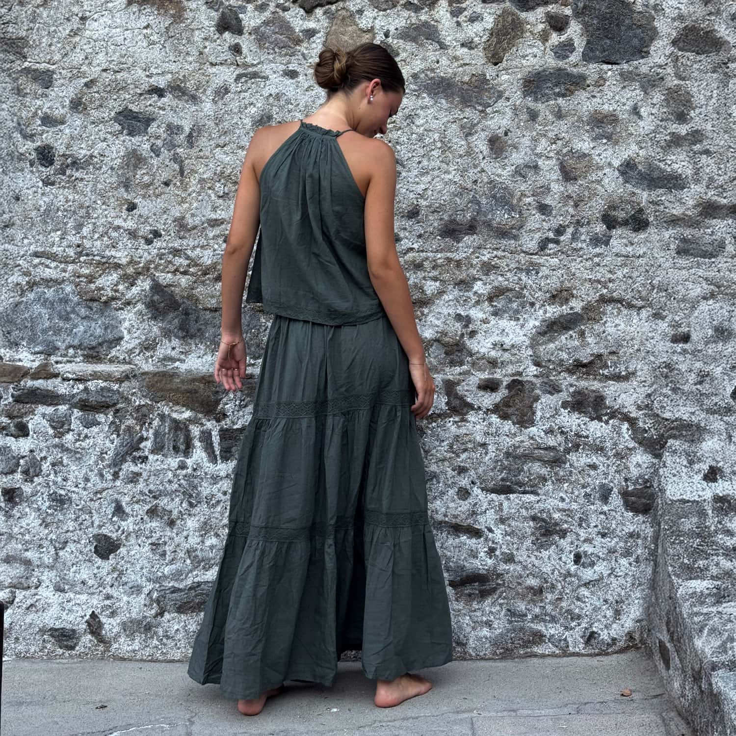 Julieta Long Skirt  - Women - CC Cotton Cambric - S021 Dark Green Grey