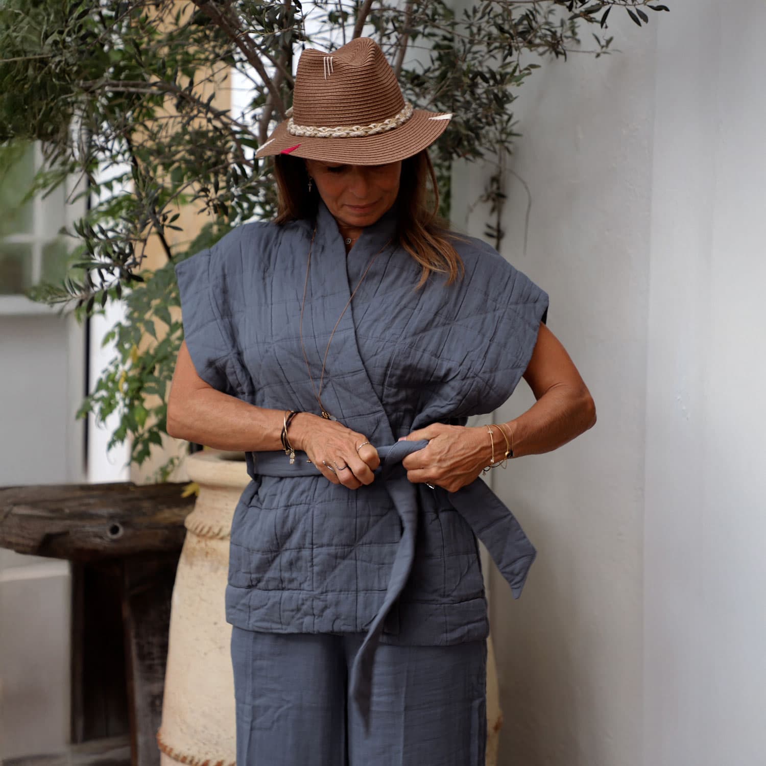 Akira Vest - Women  - OQ Origami Quilt - S055 Aegean Blue