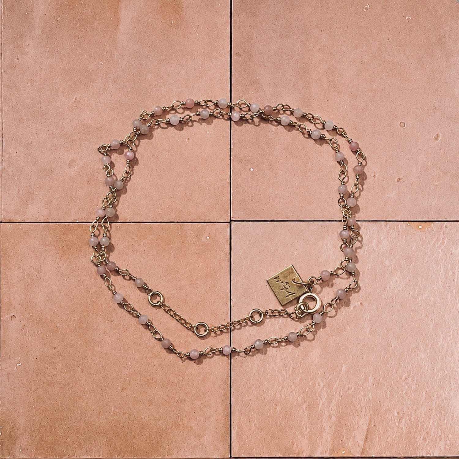 Beads Chain Bracelet - Pink Rhodonite