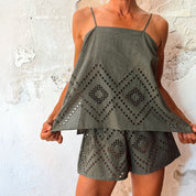 Deborah Short Pants - Women - CA Cambric 60 - S021 Dark Green Grey
