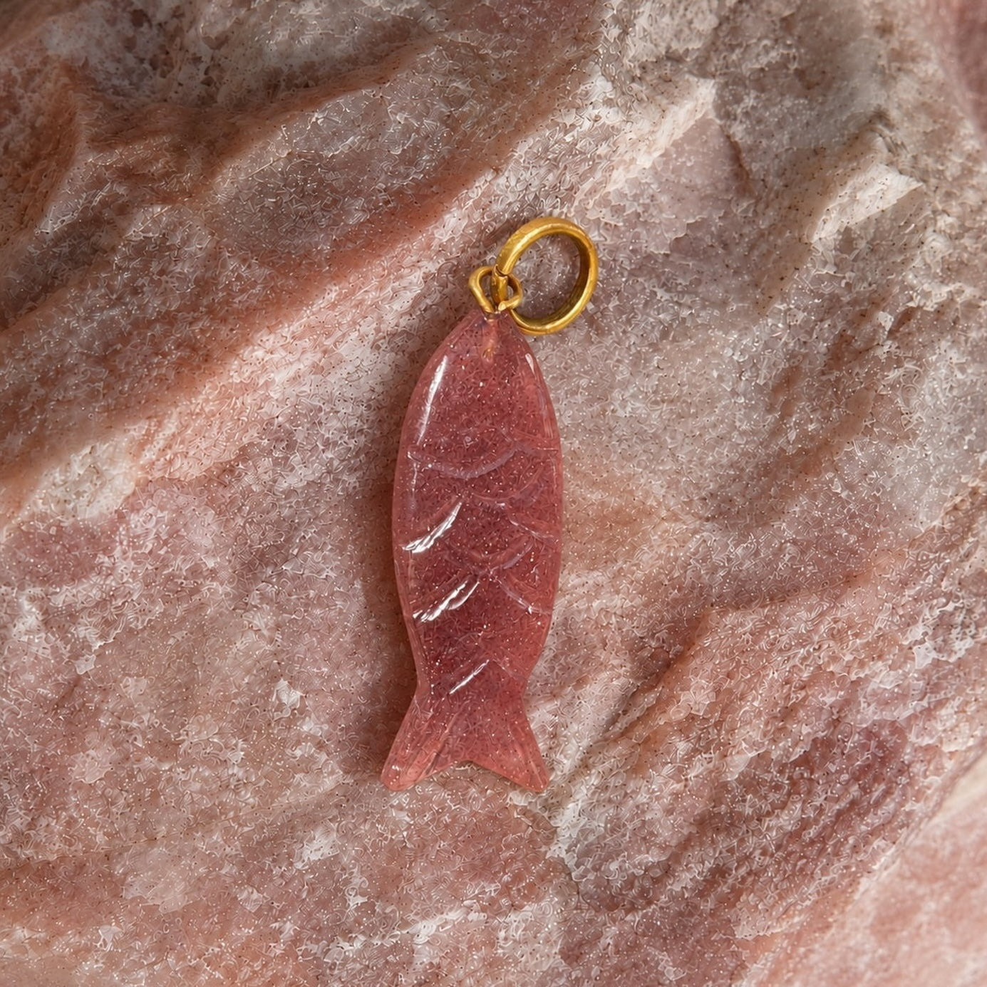Fish Stone Pendant - Medium - Cherry Quartz