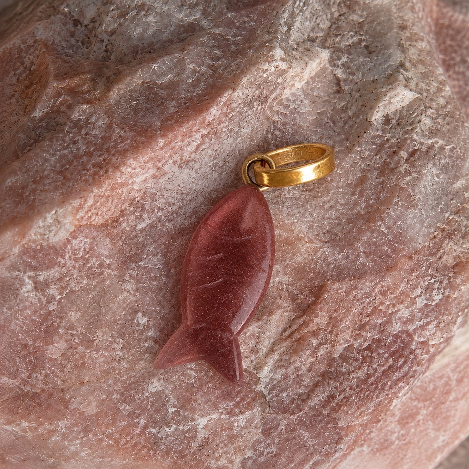 Fish Stone Pendant - Small - Cherry Quartz