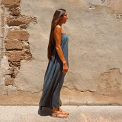 Lila Long Dress - Women - CV Cotton Voile 100 - S055 Aegean Blue