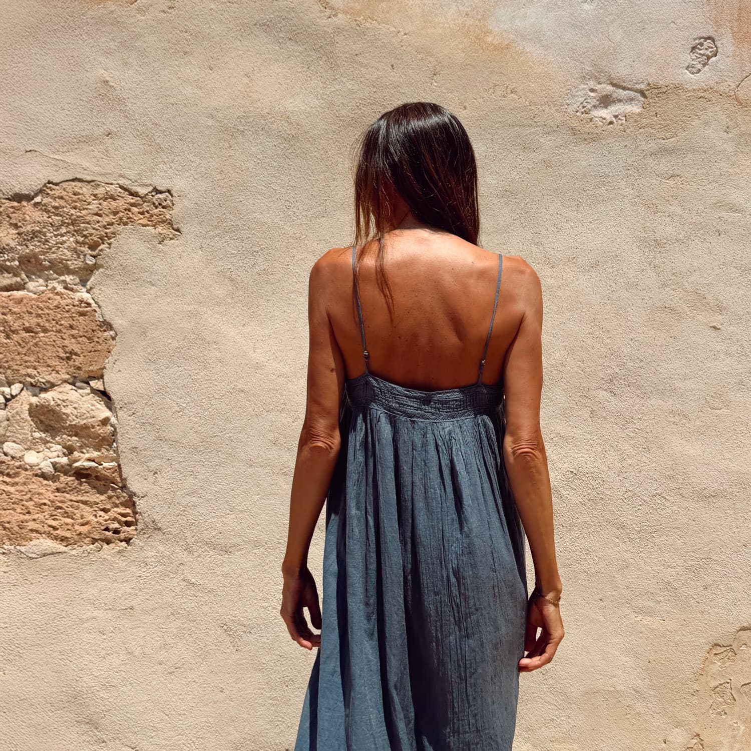 Lila Long Dress - Women - CV Cotton Voile 100 - S055 Aegean Blue