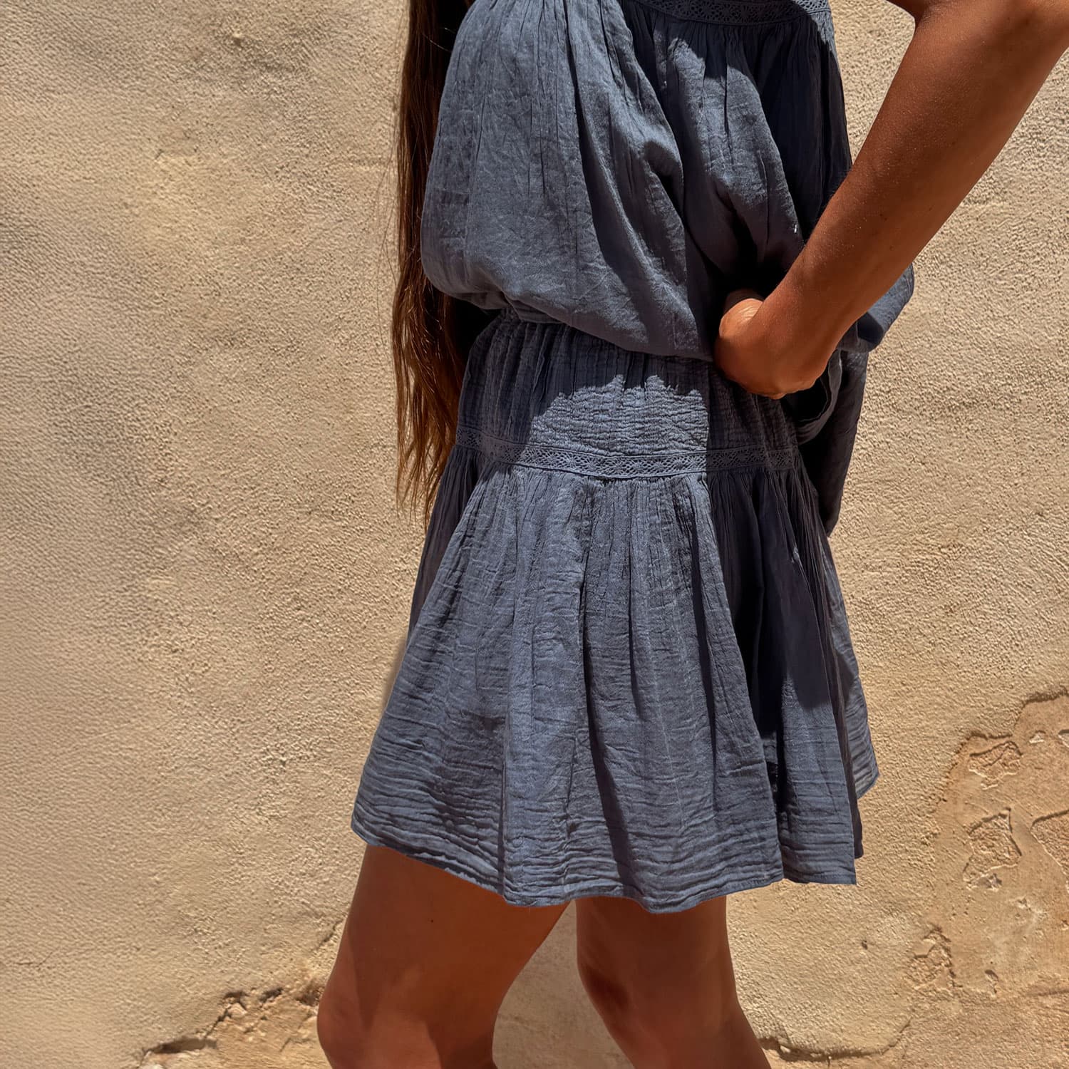 Lila Short Skirt - Women - CV Cotton Voile 100 - S055 Aegean Blue