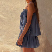 Lila Short Skirt - Women - CV Cotton Voile 100 - S055 Aegean Blue