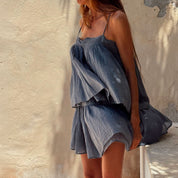 Lila Short Skirt - Women - CV Cotton Voile 100 - S055 Aegean Blue