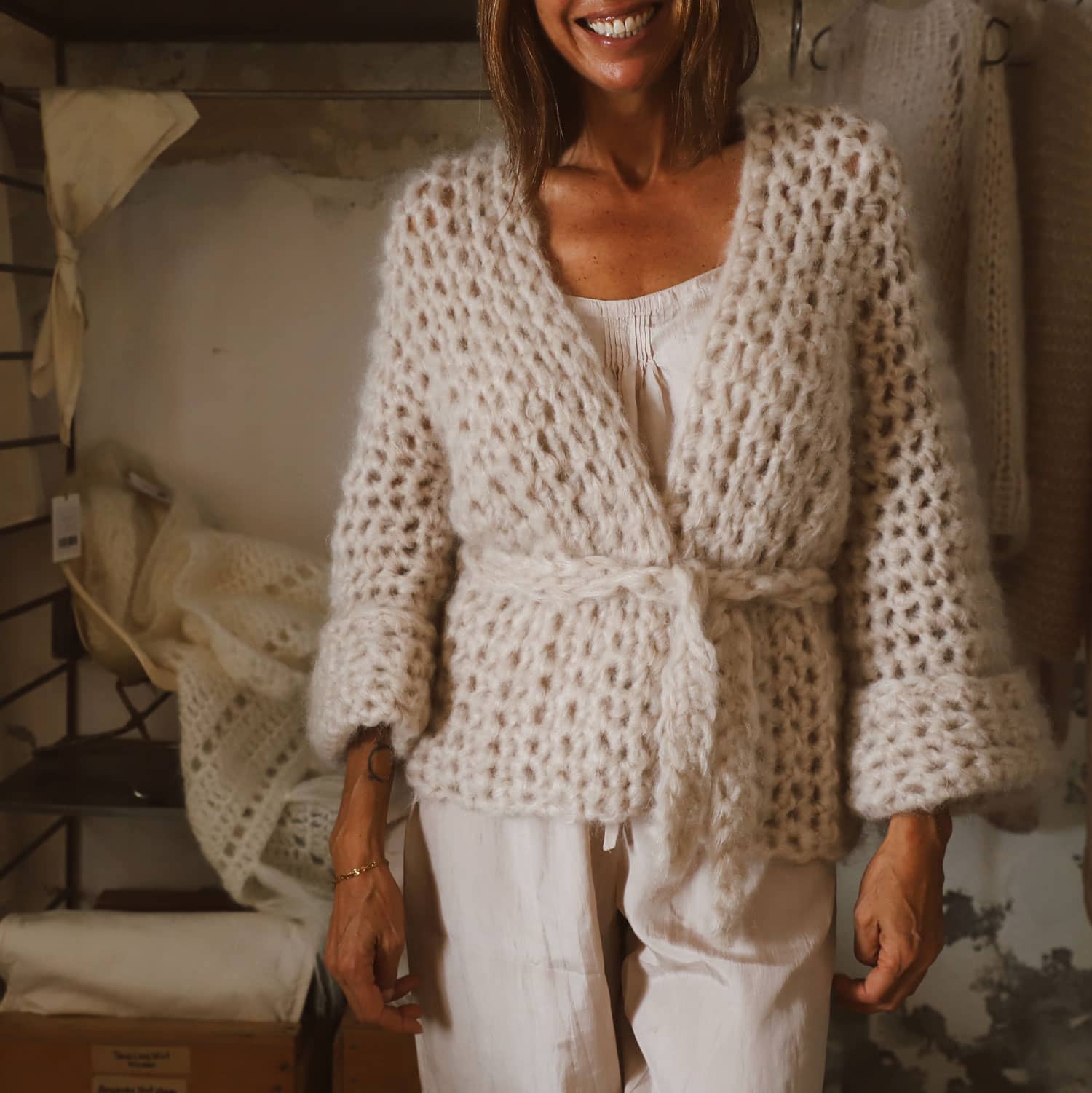 Atelier Crochet Kimono - Women - MO Mohair - S018 Powder - n°74 E - Shop - 7400000133810