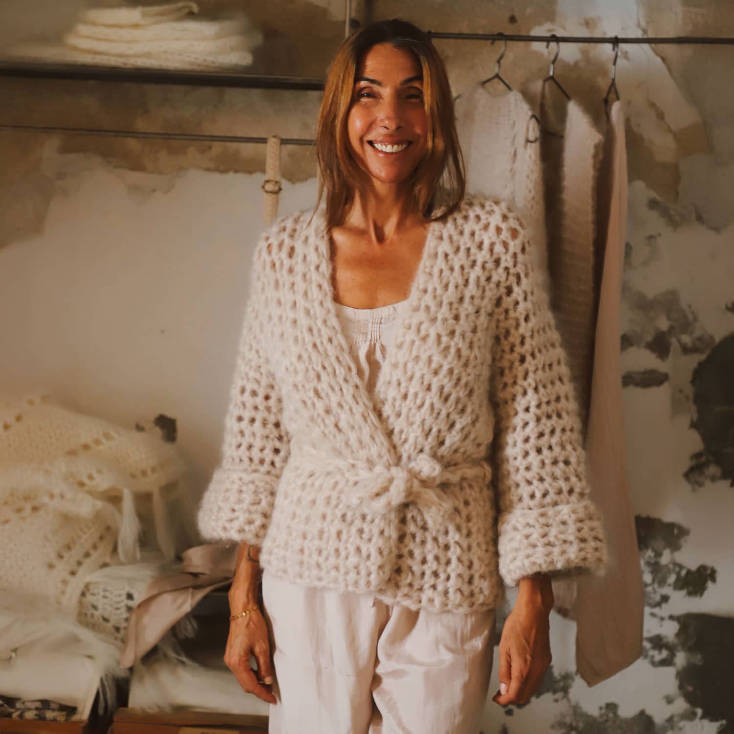Atelier Crochet Kimono - Women - MO Mohair - S018 Powder