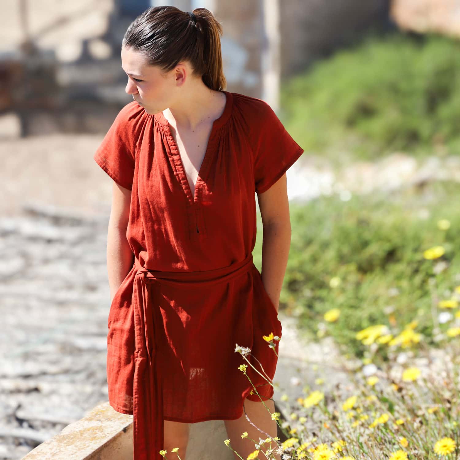 Carla Short Dress - Women - DS Double Saloo - S051 Terracotta - n°74 E - Shop - 7400000137195