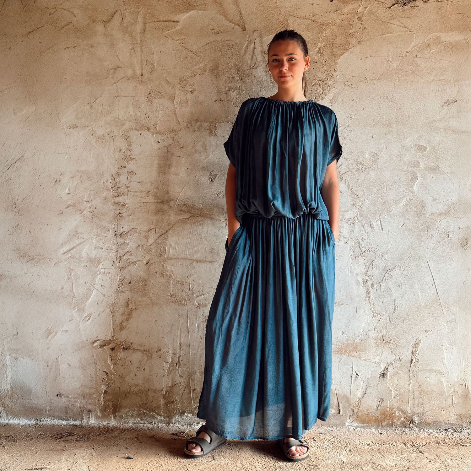 Chloe Dress - Women  - CS Cotton Silk - S055 Aegean Blue