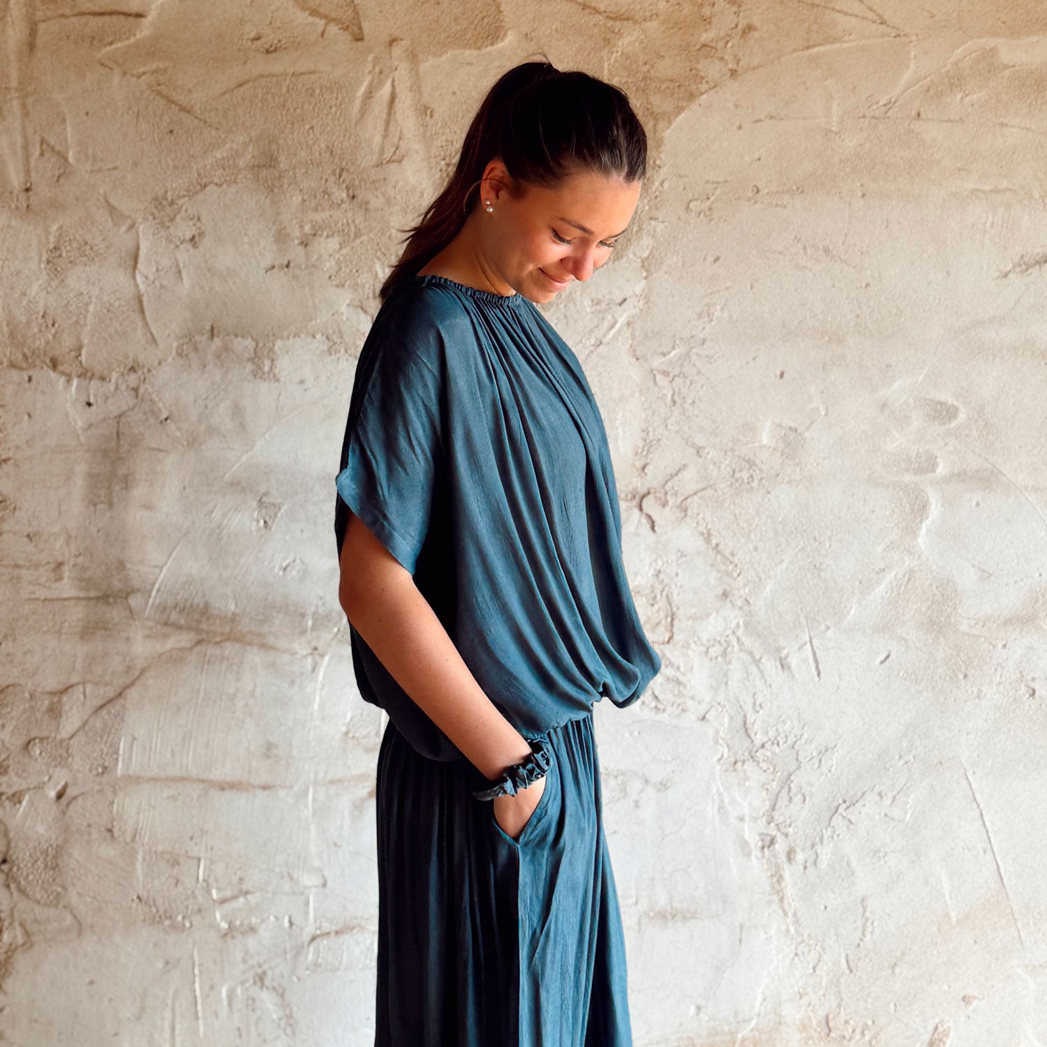 Chloe Dress - Women  - CS Cotton Silk - S055 Aegean Blue