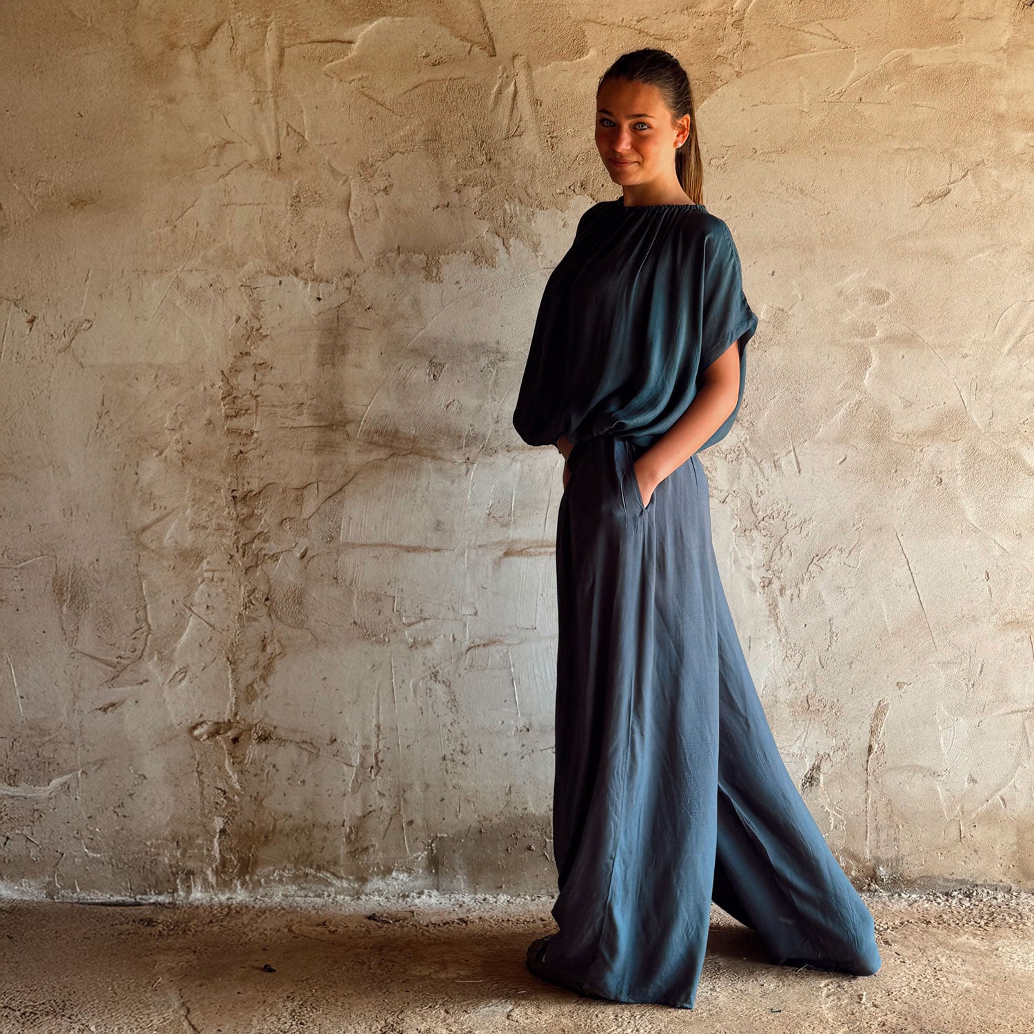 Chloe Pants - Women  - CS Cotton Silk - S055 Aegean Blue