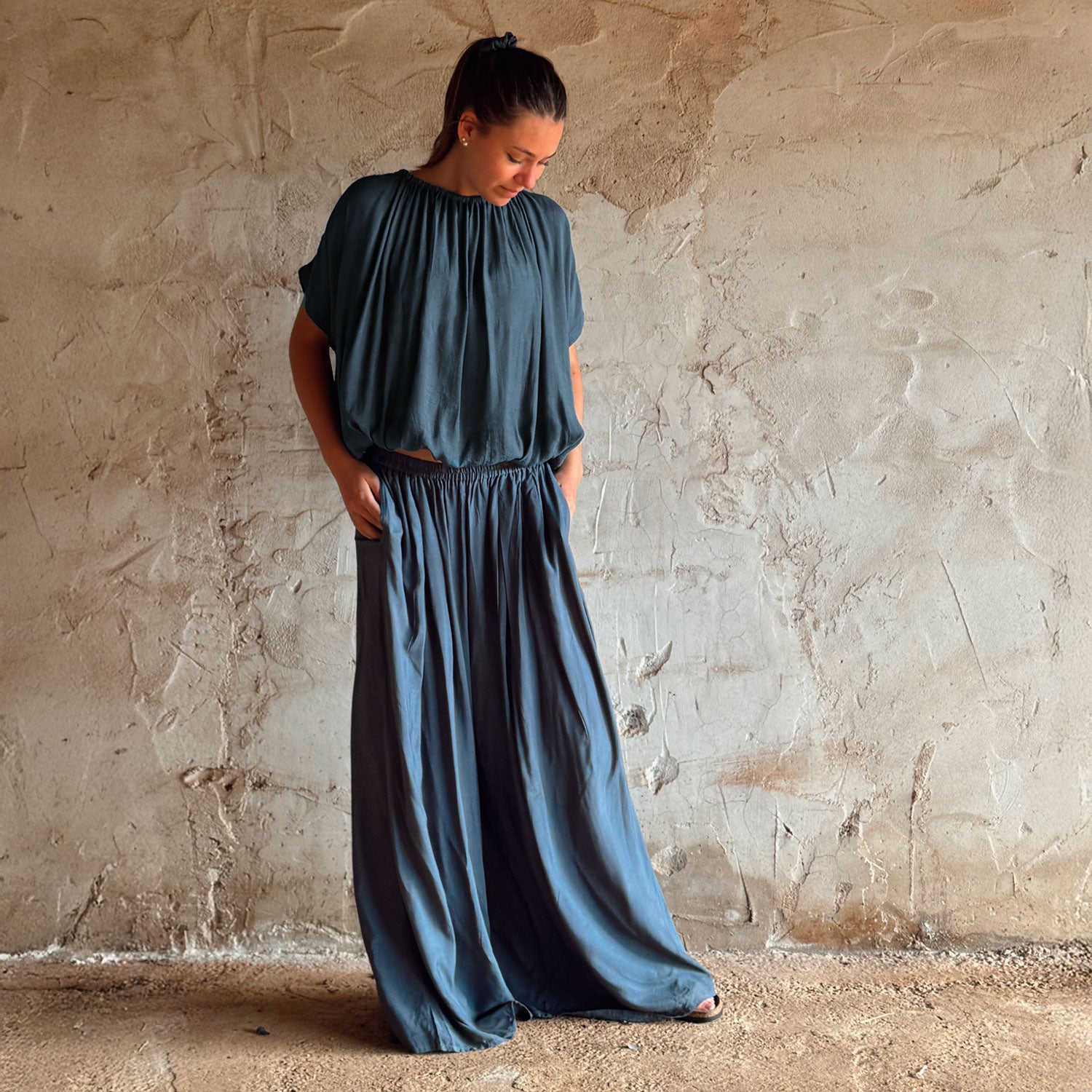 Chloe Pants - Women  - CS Cotton Silk - S055 Aegean Blue