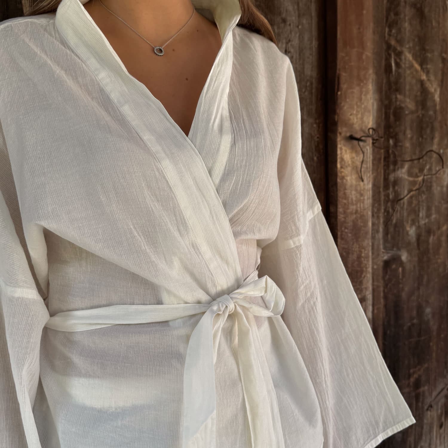 Dobby Kimono Vest - Women - CD Cotton Dobby - S000 Natural - n°74 E - Shop - 7400000137465