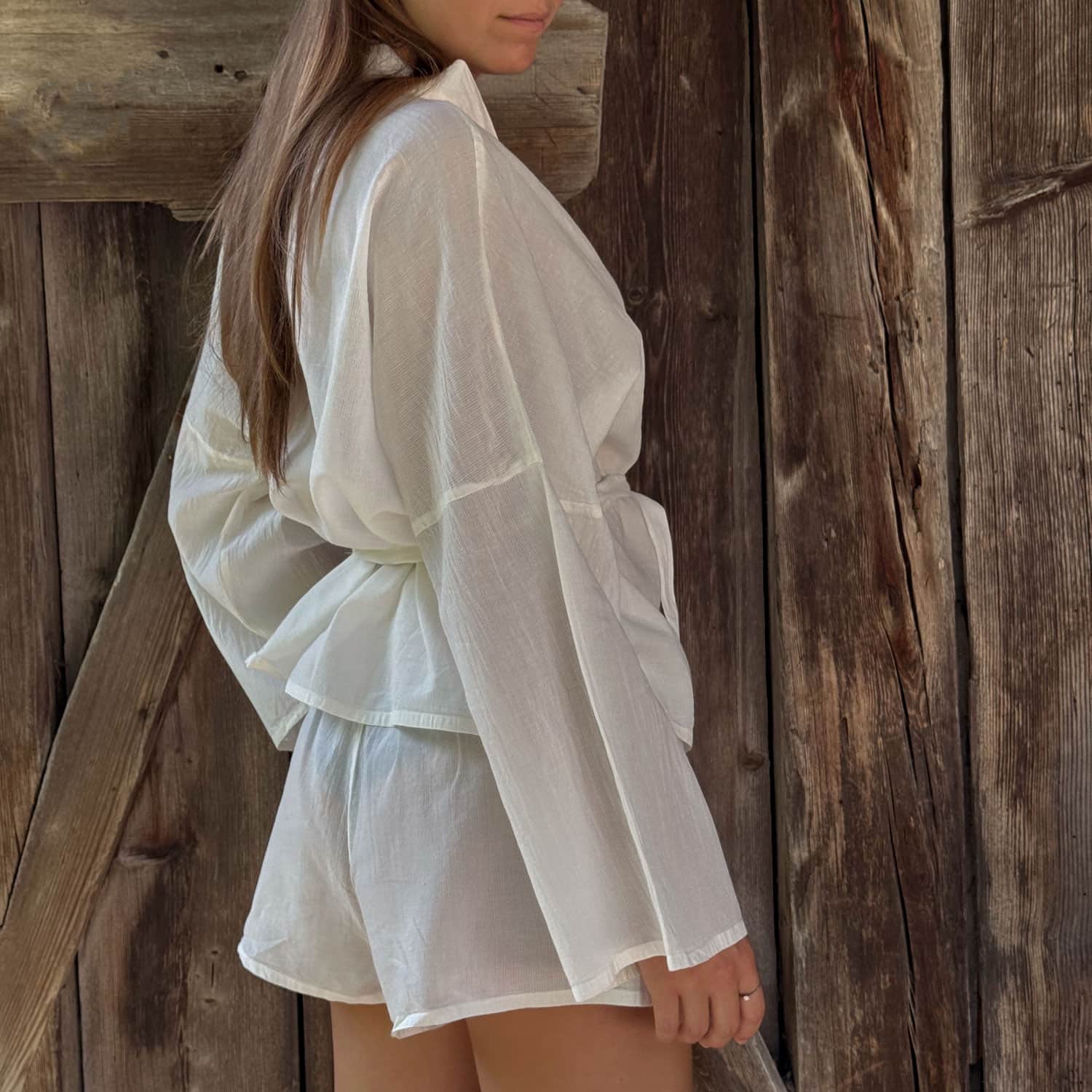 Dobby Kimono Vest - Women - CD Cotton Dobby - S000 Natural - n°74 E - Shop - 7400000137465