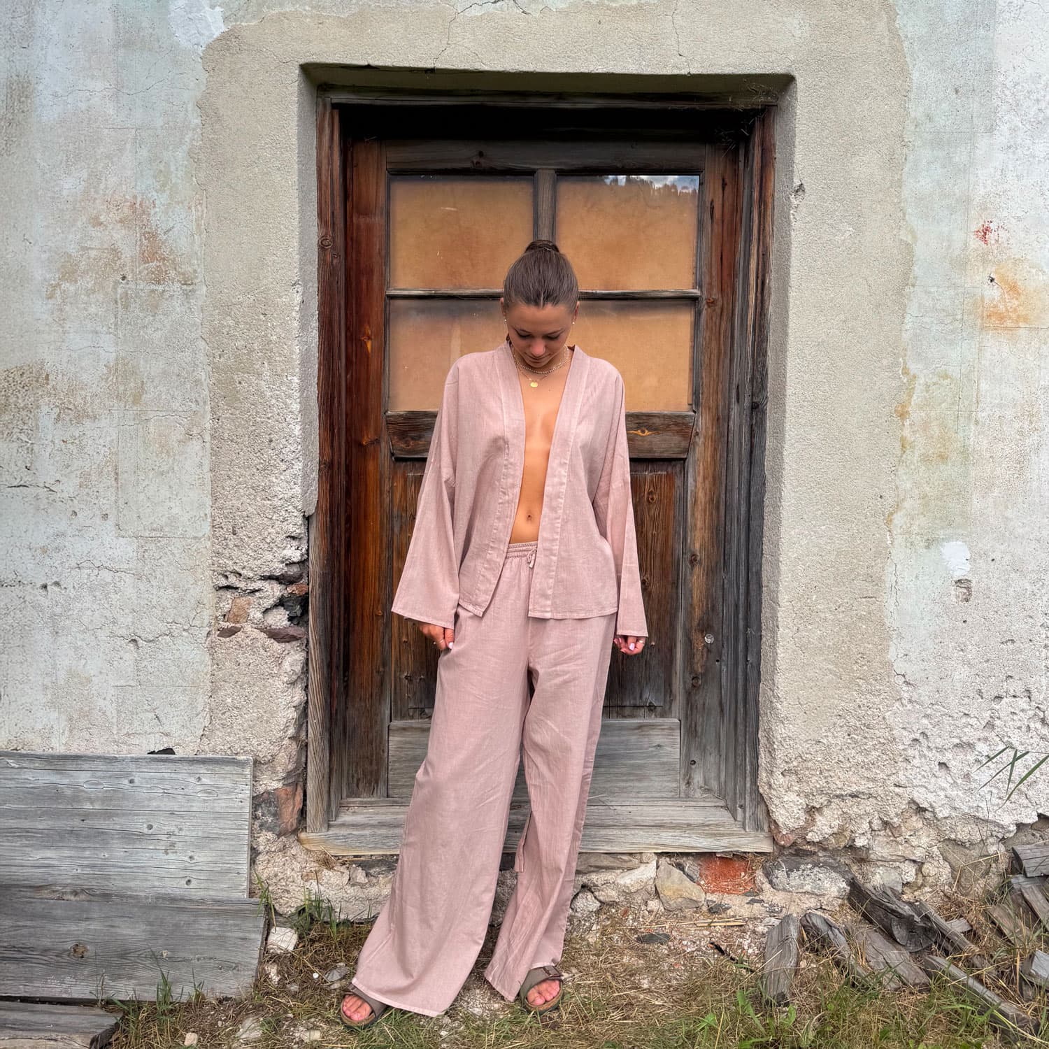 Dobby Kimono Vest - Women - CD Cotton Dobby - S007 Dusty Pink - n°74 E - Shop - 7400000137466