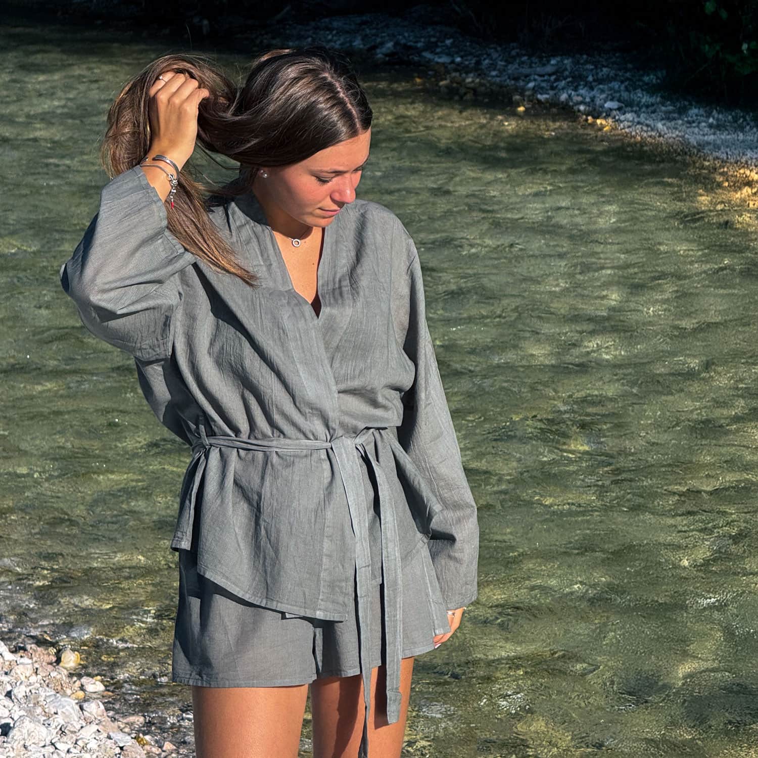 Dobby Kimono Vest - Women - CD Cotton Dobby - S032 Ice Blue - n°74 E - Shop - 7400000137467