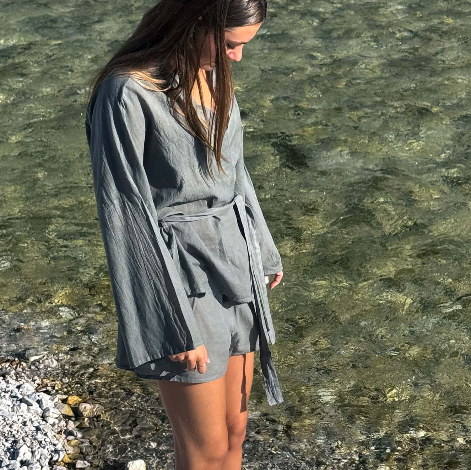 Dobby Kimono Vest - Women - CD Cotton Dobby - S032 Ice Blue - n°74 E - Shop - 7400000137467