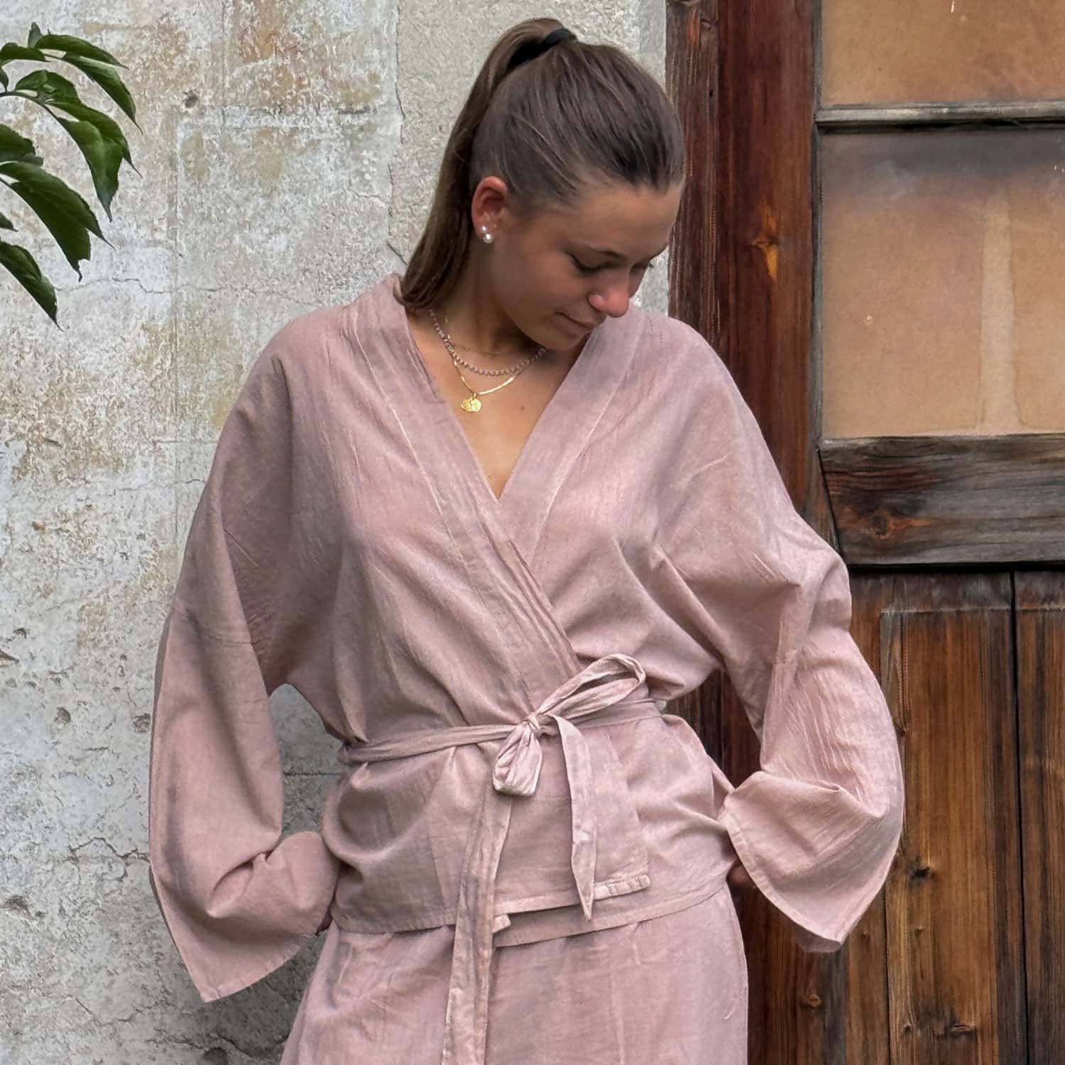Dobby Kimono Vest - Women - CD Cotton Dobby - S007 Dusty Pink