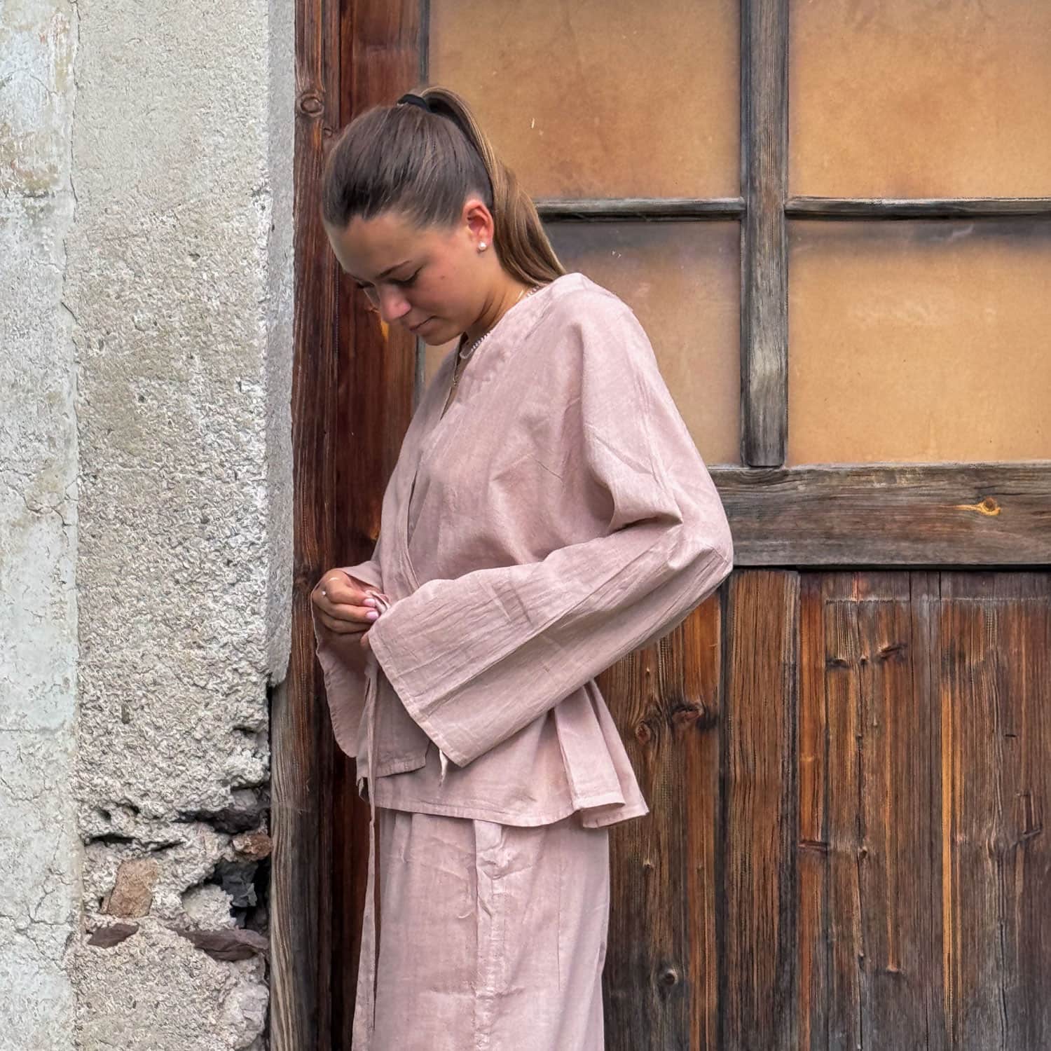 Dobby Kimono Vest - Women - CD Cotton Dobby - S007 Dusty Pink