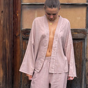 Dobby Kimono Vest - Women - CD Cotton Dobby - S007 Dusty Pink