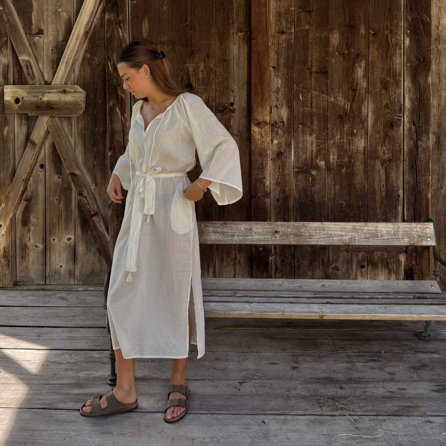 Dobby Midi Dress - Women - CD Cotton Dobby - S000 Natural - n°74 E - Shop - 7400000137471