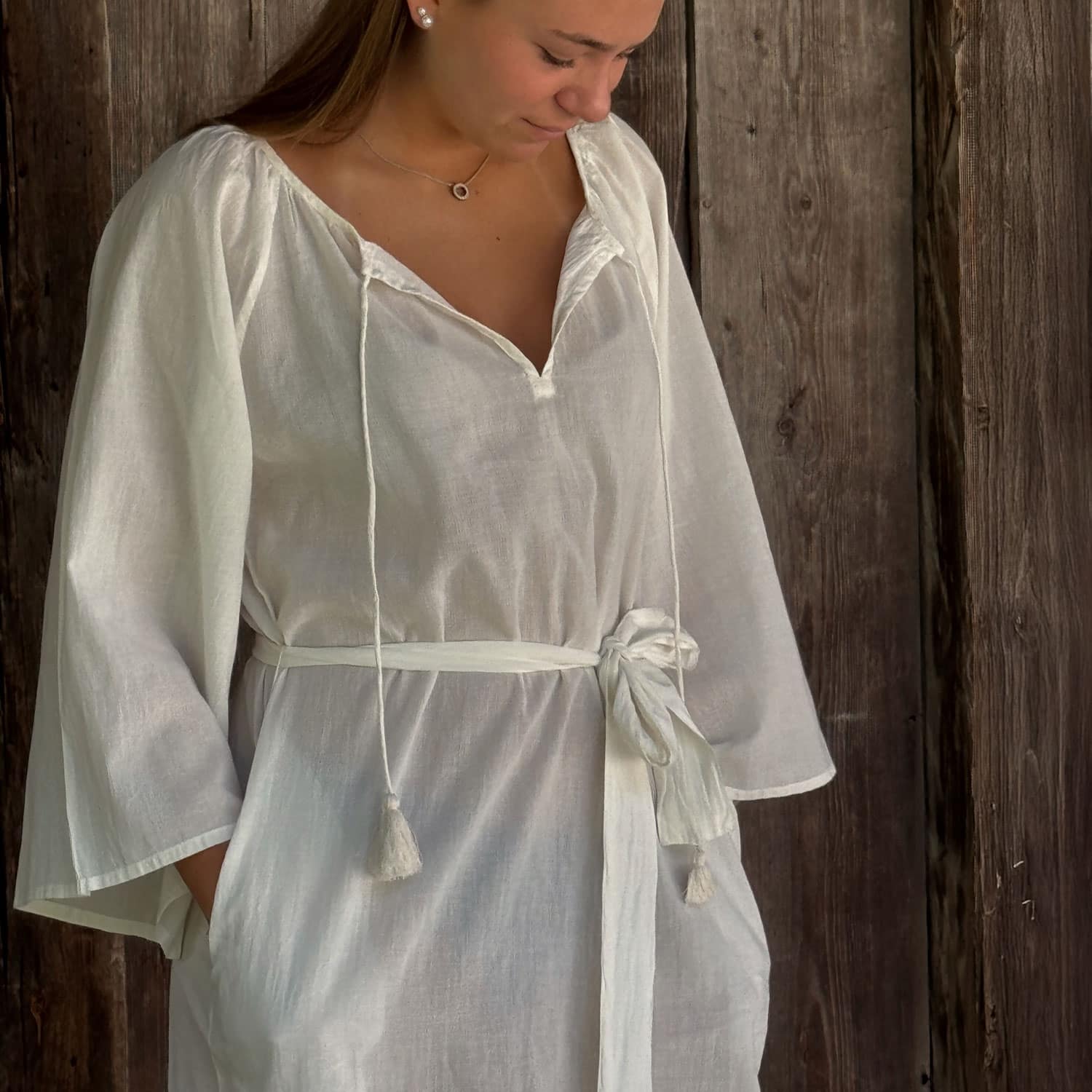 Dobby Midi Dress - Women - CD Cotton Dobby - S000 Natural - n°74 E - Shop - 7400000137471