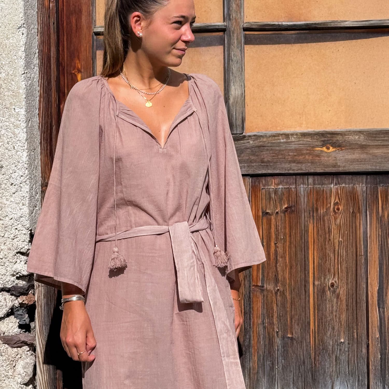 Dobby Midi Dress - Women - CD Cotton Dobby - S007 Dusty Pink - n°74 E - Shop - 7400000137473