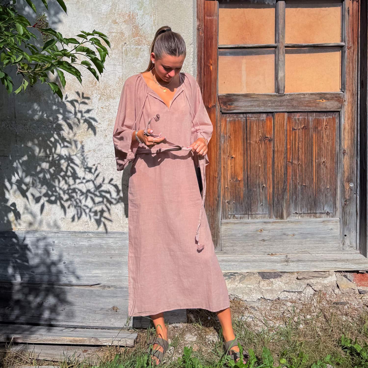 Dobby Midi Dress  - Women - CD Cotton Dobby - S007 Dusty Pink