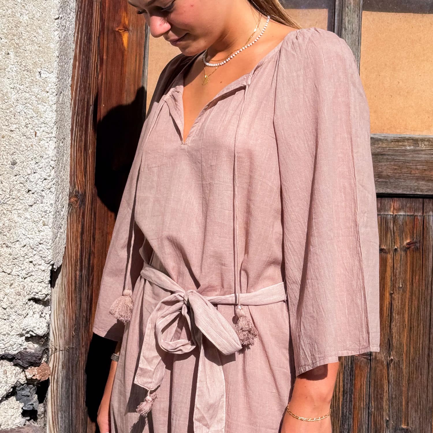 Dobby Midi Dress  - Women - CD Cotton Dobby - S007 Dusty Pink