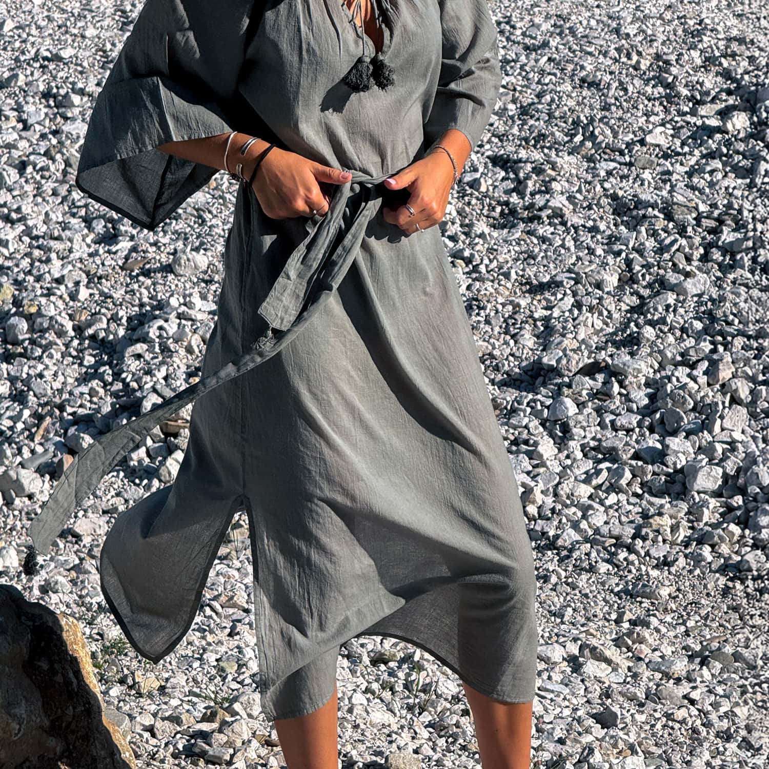 Dobby Midi Dress  - Women - CD Cotton Dobby - S032 Ice Blue