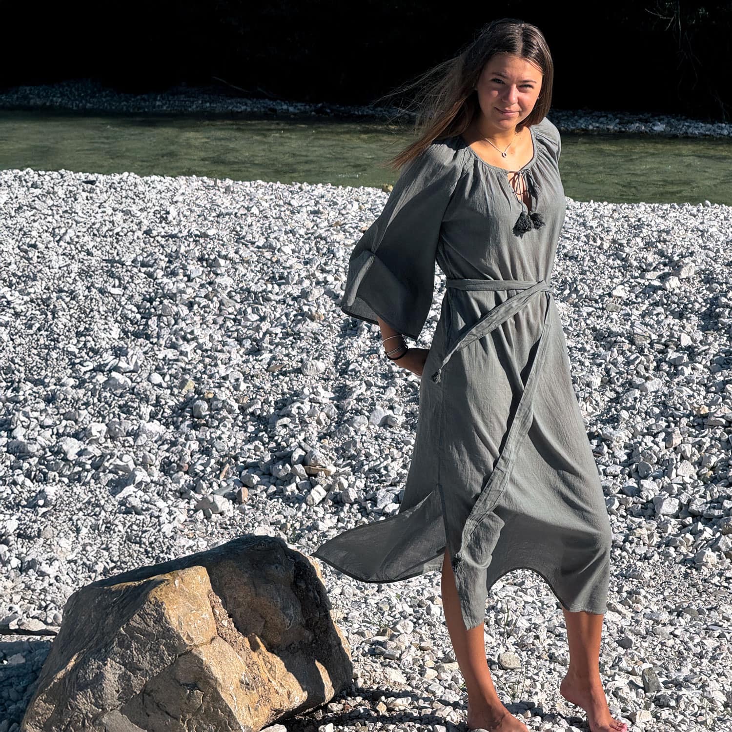 Dobby Midi Dress  - Women - CD Cotton Dobby - S032 Ice Blue