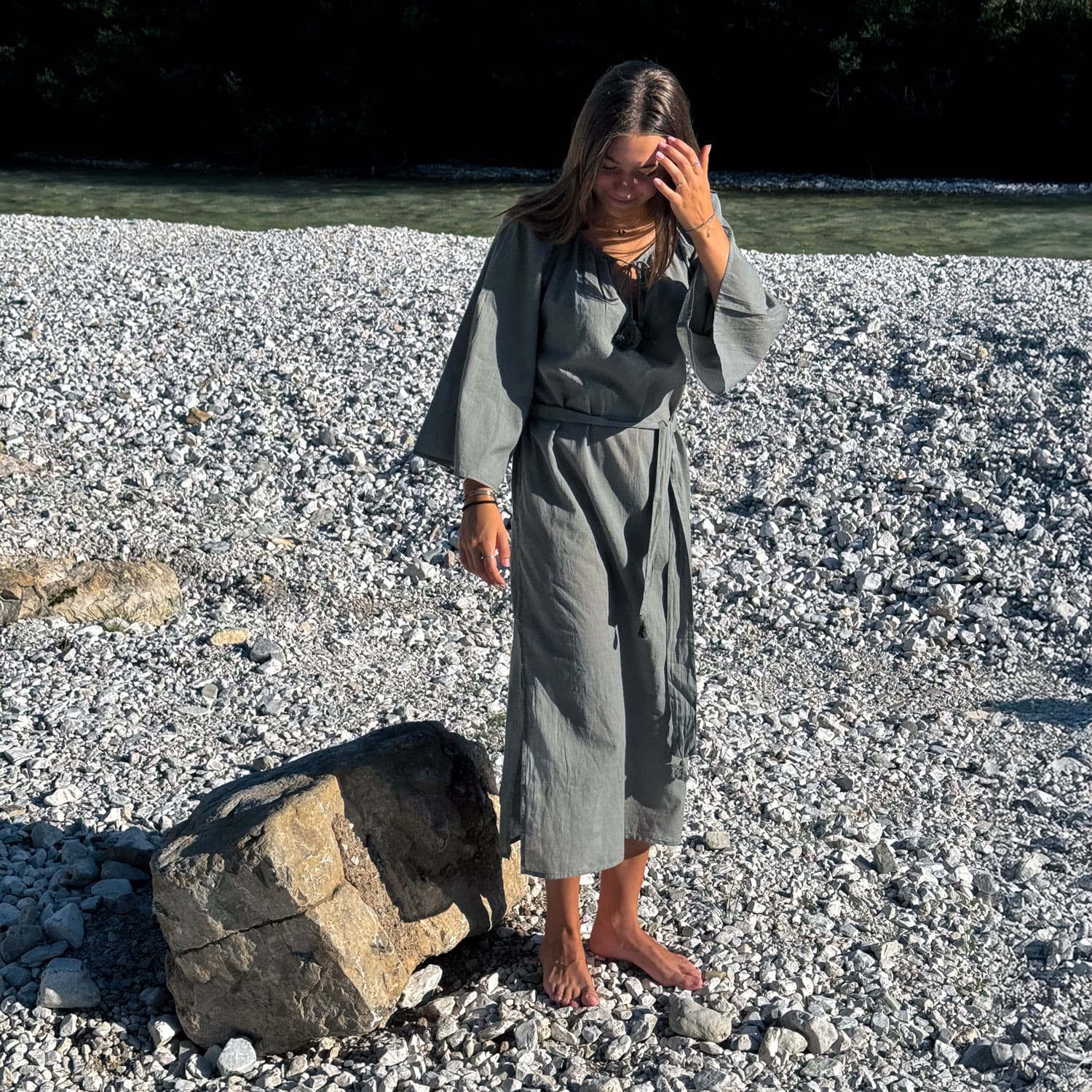 Dobby Midi Dress  - Women - CD Cotton Dobby - S032 Ice Blue