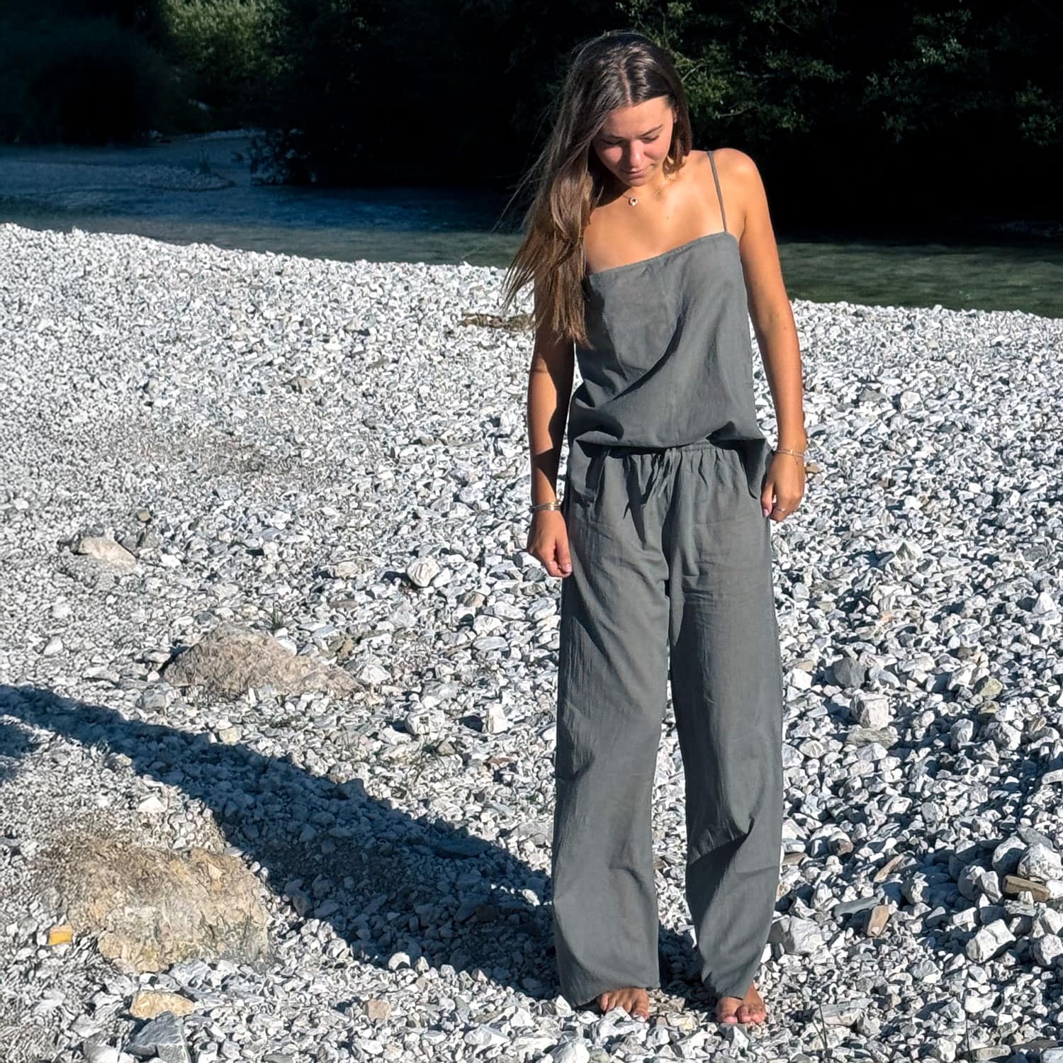 Dobby Pants - Women - CD Cotton Dobby - S032 Ice Blue - n°74 E - Shop - 7400000137457