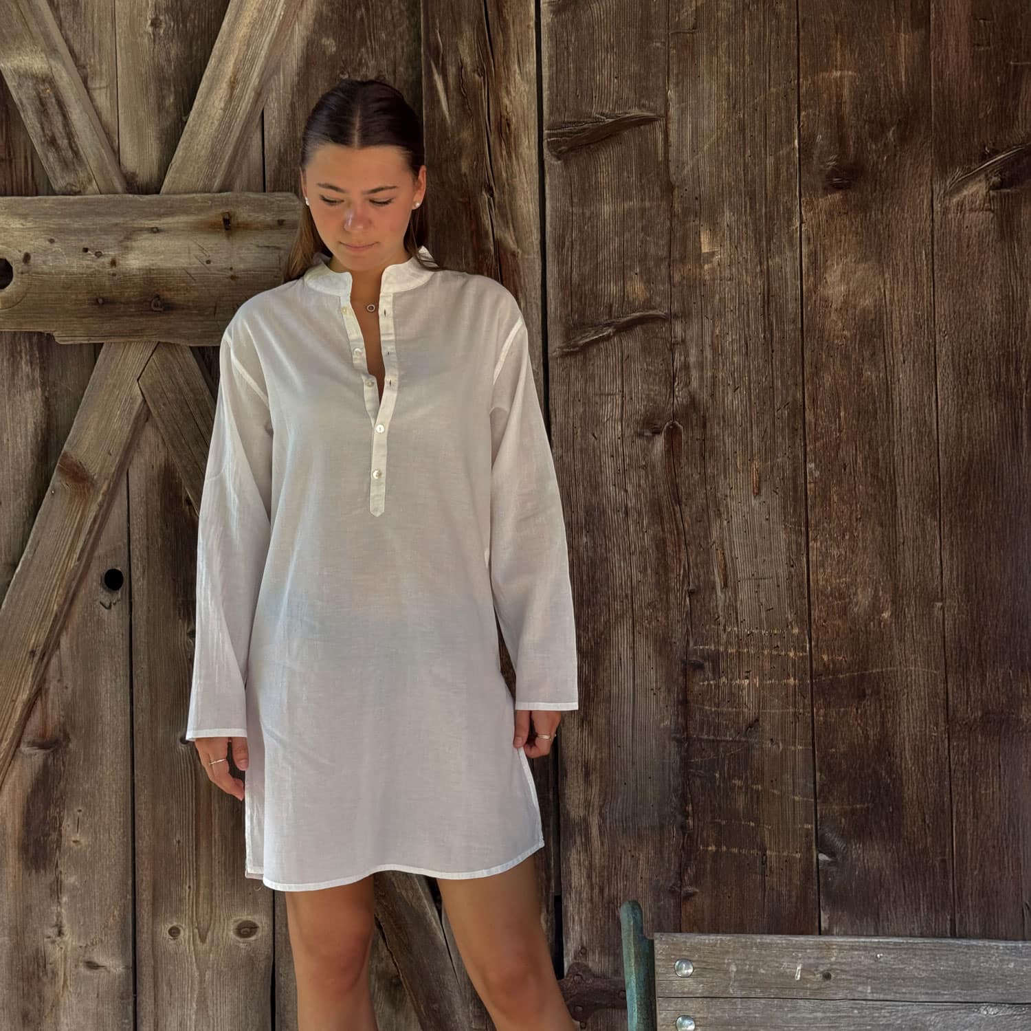 Dobby Short Dress - Women - CD Cotton Dobby - S000 Natural - n°74 E - Shop - 7400000137477