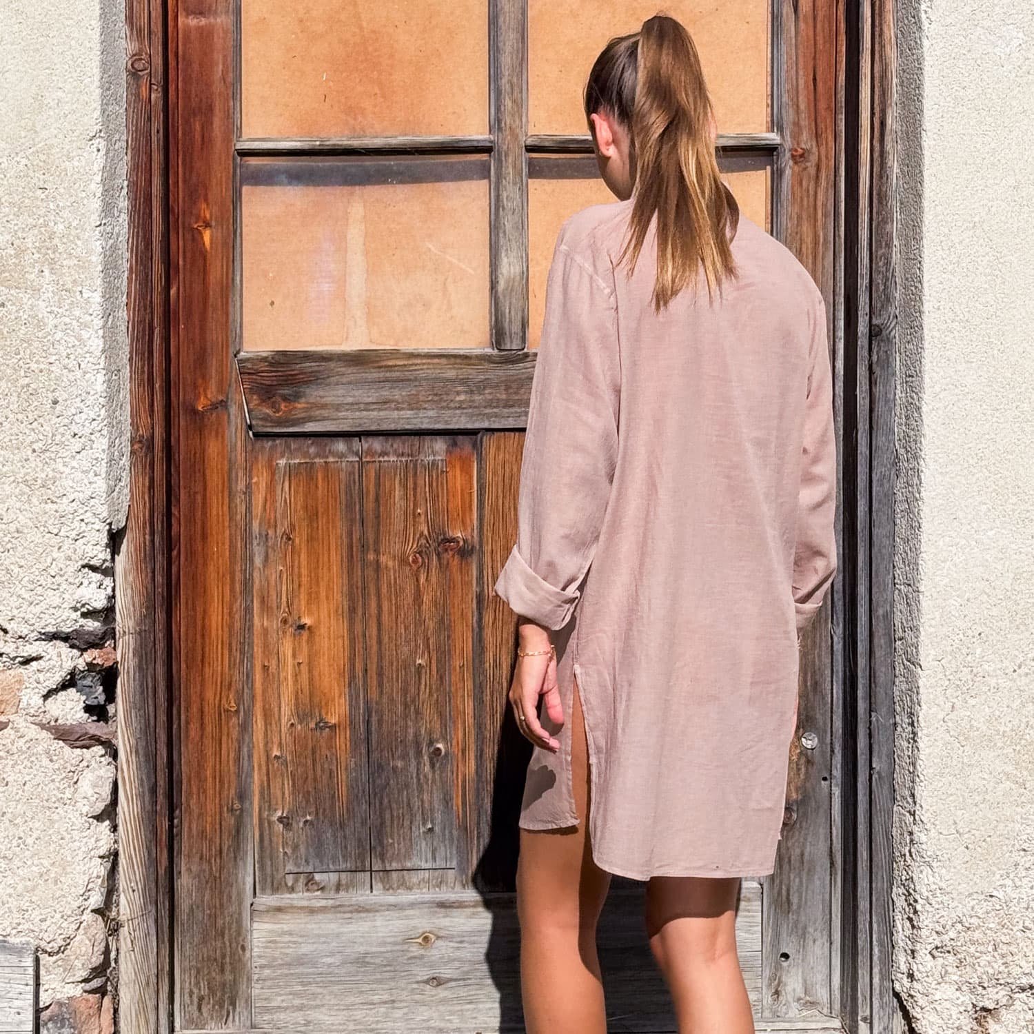 Dobby Short Dress - Women - CD Cotton Dobby - S007 Dusty Pink - n°74 E - Shop - 7400000137479