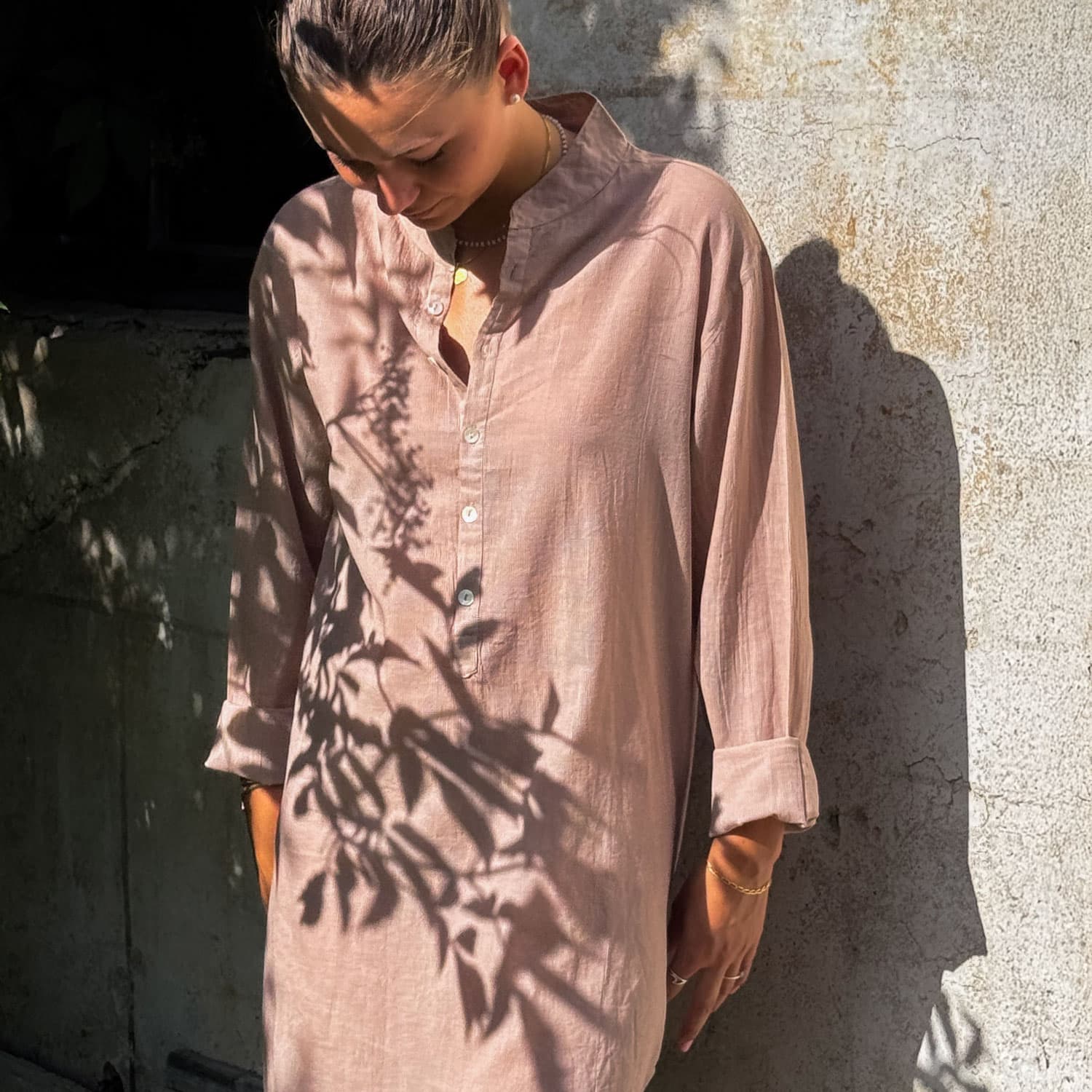 Dobby Short Dress - Women - CD Cotton Dobby - S007 Dusty Pink - n°74 E - Shop - 7400000137479