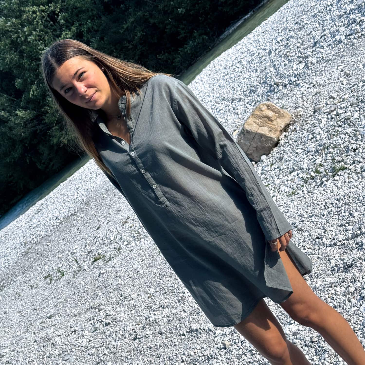 Dobby Short Dress - Women - CD Cotton Dobby - S032 Ice Blue - n°74 E - Shop - 7400000137481