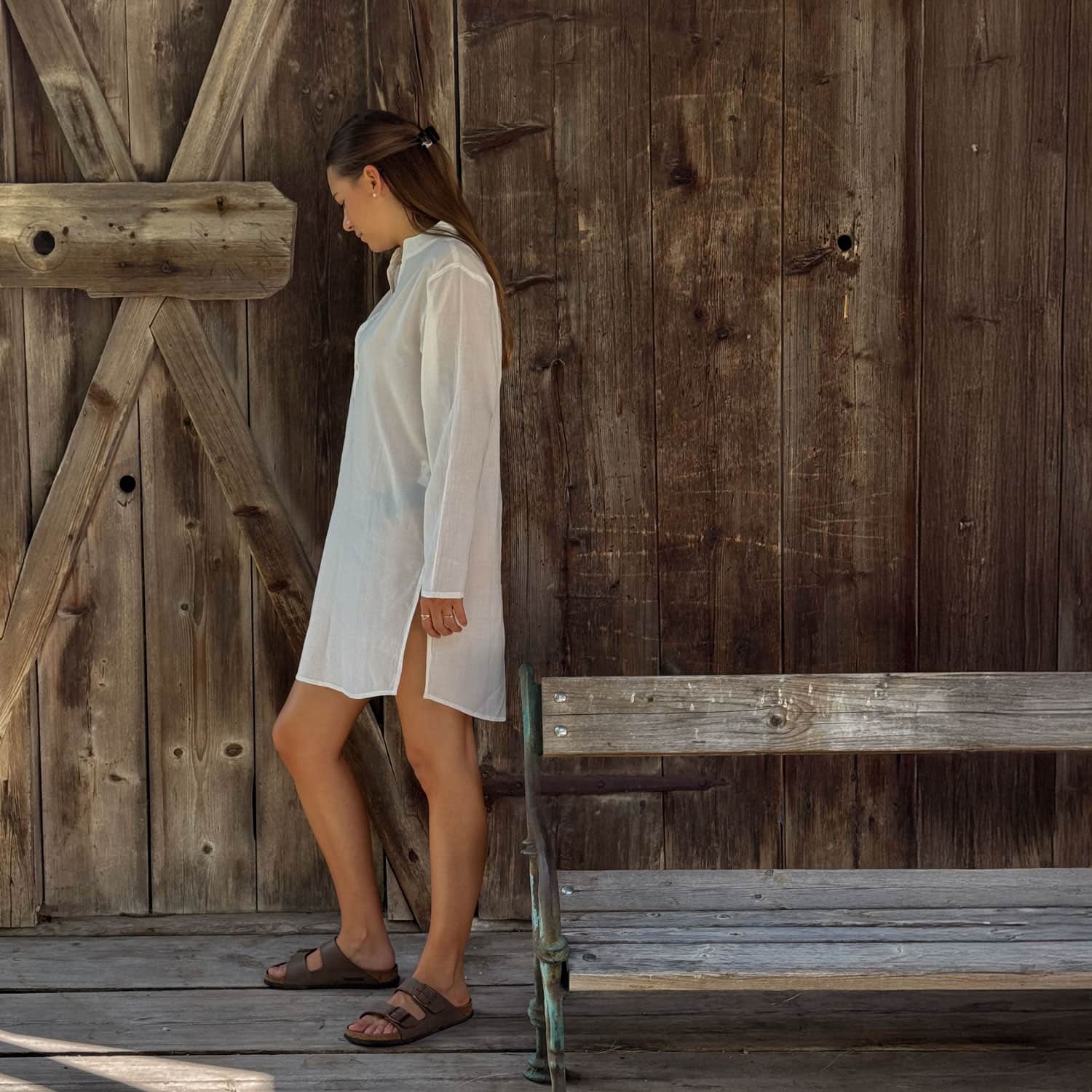 Dobby Short Dress  - Women - CD Cotton Dobby - S000 Natural