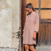 Dobby Short Dress  - Women - CD Cotton Dobby - S007 Dusty Pink