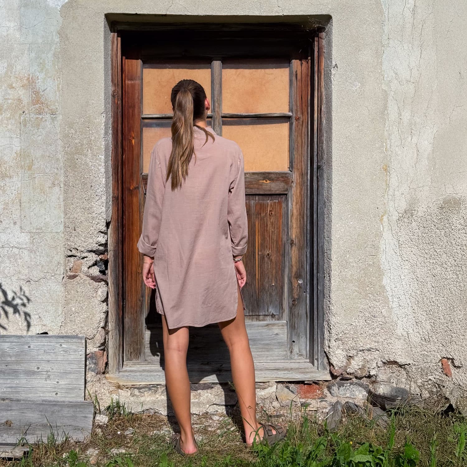 Dobby Short Dress  - Women - CD Cotton Dobby - S007 Dusty Pink