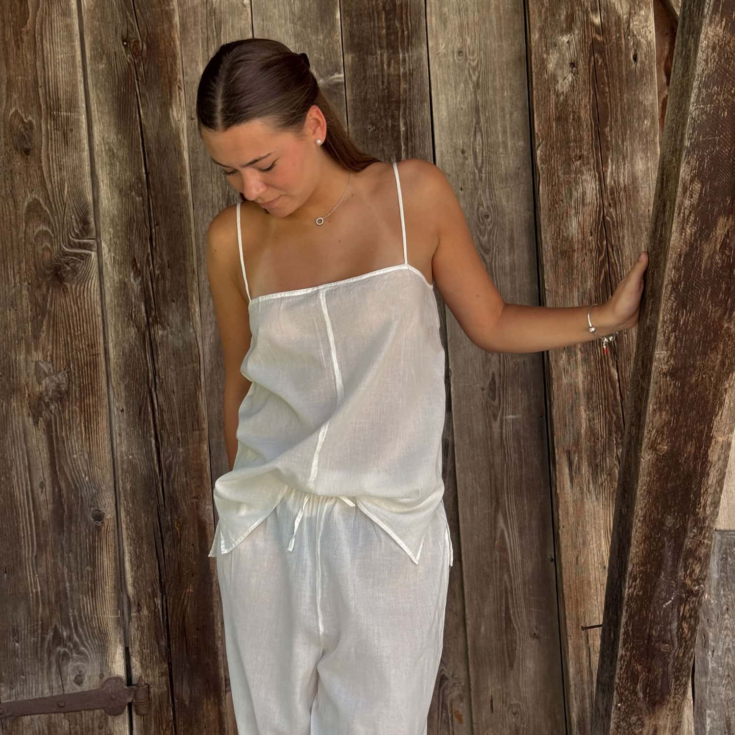 Dobby Tank Top - Women - CD Cotton Dobby - S000 Natural - n°74 E - Shop - 7400000137459