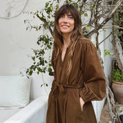 Elisa Dress - Women - CO Cotton Corduroy - S057 Coffee Bronze - n°74 E - Shop - 7400000137560